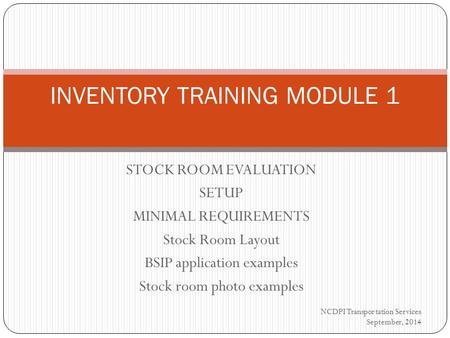 INVENTORY TRAINING MODULE 1