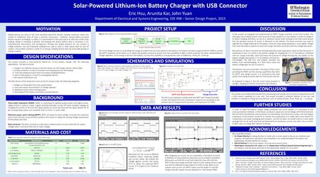 Solar-Powered Lithium-Ion Battery Charger with USB Connector MOTIVATION DESIGN SPECIFICATIONS SCHEMATICS AND SIMULATIONS DATA AND RESULTS BACKGROUND DISCUSSION.