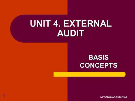 Mª ANGELA JIMENEZ 1 UNIT 4. EXTERNAL AUDIT BASIS CONCEPTS.