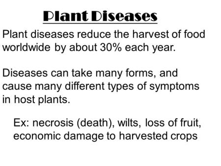 Plant Diseases Plant diseases reduce the harvest of food