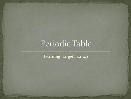 Learning Targets 4.1-4.3. In 1860 chemists met at the First International Congress of Chemists in Germany. They established a uniform method of measuring.