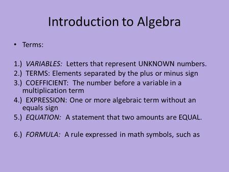 Introduction to Algebra