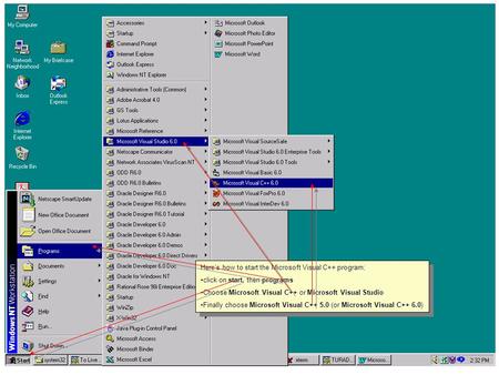 Here’s how to start the Microsoft Visual C++ program; click on start, then programsclick on start, then programs Choose Microsoft Visual C++ or Microsoft.