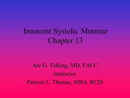 Innocent Systolic Murmur Chapter 13