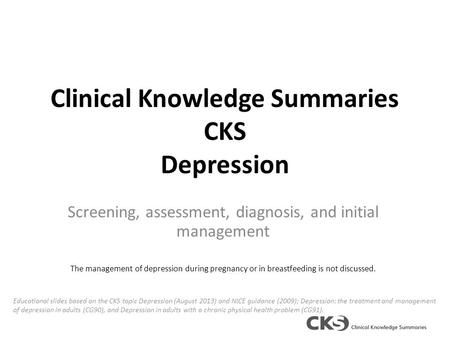 Clinical Knowledge Summaries CKS Depression