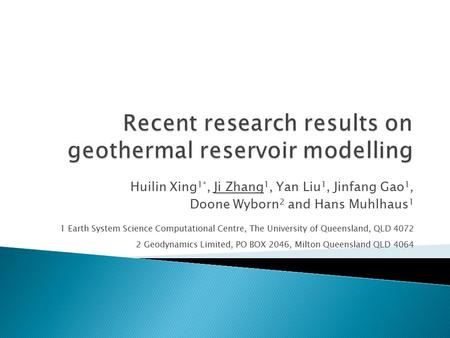 Recent research results on geothermal reservoir modelling