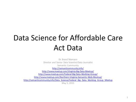 Data Science for Affordable Care Act Data