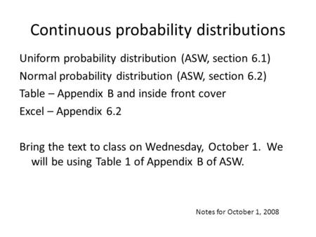 Continuous probability distributions