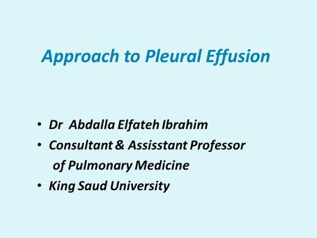 Approach to Pleural Effusion