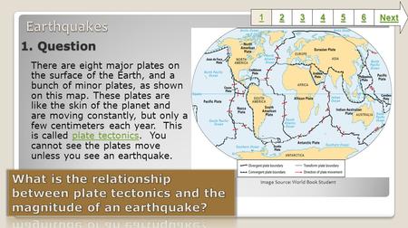 1. Question There are eight major plates on the surface of the Earth, and a bunch of minor plates, as shown on this map. These plates are like the skin.