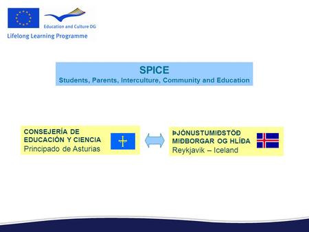 SPICE Students, Parents, Interculture, Community and Education ÞJÓNUSTUMIÐSTÖÐ MIÐBORGAR OG HLÍÐA Reykjavik – Iceland CONSEJERÍA DE EDUCACIÓN Y CIENCIA.