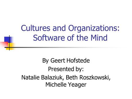 Cultures and Organizations: Software of the Mind