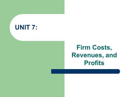 Firm Costs, Revenues, and Profits