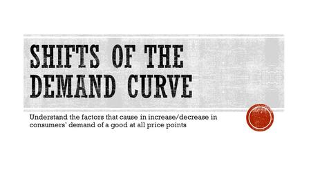 Understand the factors that cause in increase/decrease in consumers’ demand of a good at all price points.