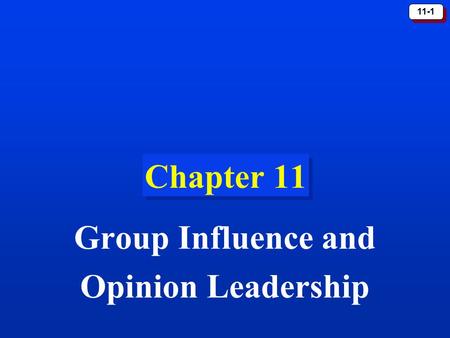 11-1 Chapter 11 Group Influence and Opinion Leadership.