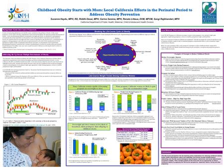 Childhood Obesity Starts with Mom: Local California Efforts in the Perinatal Period to Address Obesity Prevention Suzanne Haydu, MPH, RD, Riddhi Desai,