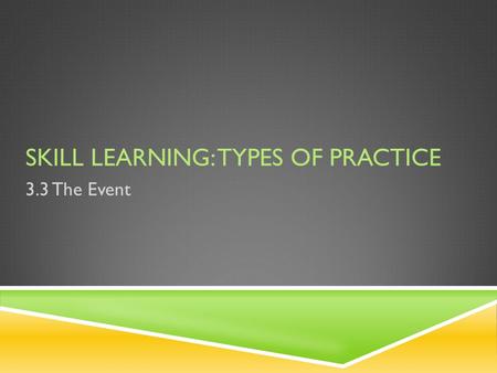 Skill Learning: Types of Practice