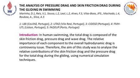 Introduction: In human swimming, the total drag is composed of the skin friction drag, pressure drag and wave drag. The relative importance of each component.