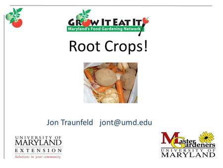 Root Crops! Jon Traunfeld College of Agriculture and Natural Resources.