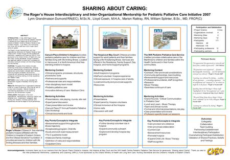 SHARING ABOUT CARING: The Roger’s House Interdisciplinary and Inter-Organizational Mentorship for Pediatric Palliative Care Initiative 2007 Lynn Grandmaison.