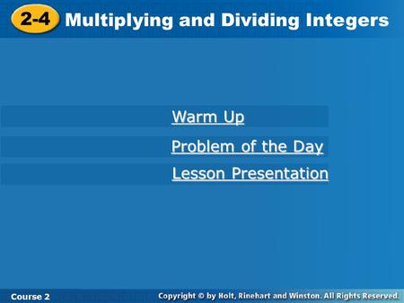 Multiplying and Dividing Integers