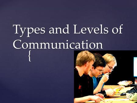 { Types and Levels of Communication. 1) INTRAPERSONAL COMMUNICATION- is language use or thought internal to the communicator. Intrapersonal communication.