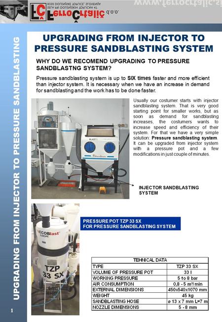 UPGRADING FROM INJECTOR TO PRESSURE SANDBLASTING 1 UPGRADING FROM INJECTOR TO PRESSURE SANDBLASTING SYSTEM WHY DO WE RECOMEND UPGRADING TO PRESSURE SANDBLASTNG.