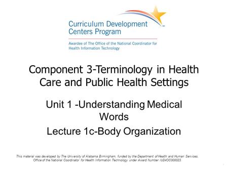 Component 3-Terminology in Health Care and Public Health Settings