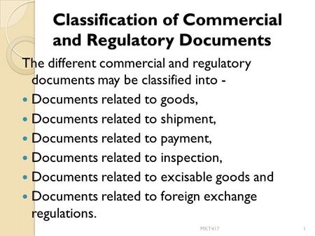 Classification of Commercial and Regulatory Documents