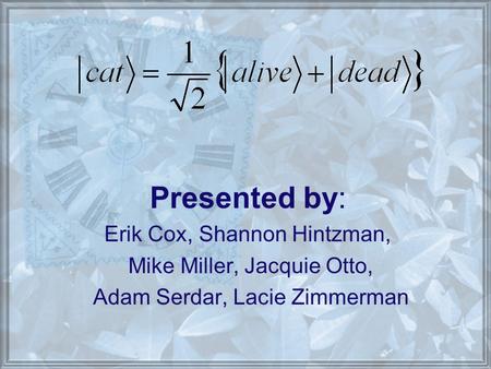 Presented by: Erik Cox, Shannon Hintzman, Mike Miller, Jacquie Otto, Adam Serdar, Lacie Zimmerman.