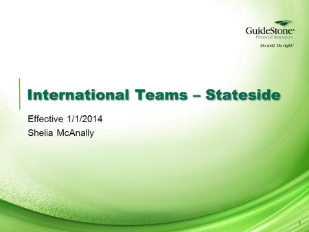 International Teams – Stateside Effective 1/1/2014 Shelia McAnally 1.