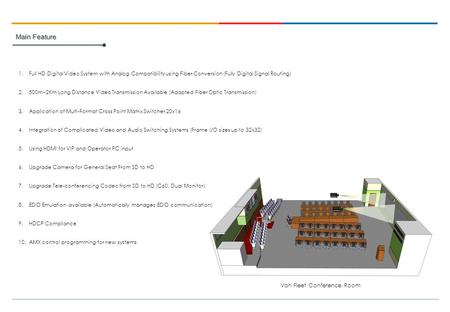 Main Feature 1.Full HD Digital Video System with Analog Compatibility using Fiber Conversion (Fully Digital Signal Routing) 2.500m~2Km Long Distance Video.