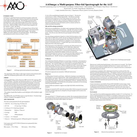 AAOmega: a Multi-purpose Fiber-fed Spectrograph for the AAT Greg Smith 1 Will Saunders 1 Terry Bridges 2, Vladimir Churilov 1,