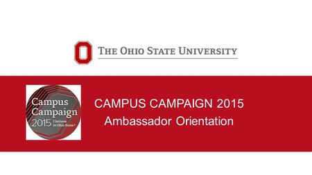 CAMPUS CAMPAIGN 2015 Ambassador Orientation. 2 2015 Campus Campaign Co-Chairs Bernadette Melnyk Associate Vice President for Health Promotion, University.