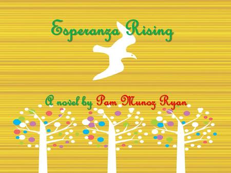 Esperanza Rising A novel by Pam Munoz Ryan. About the Author Esperanza Rising, is about Ryan's grandmother. She wrote the story to honor her family. She.