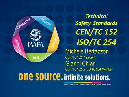 Technical Safety Standards CEN/TC 152 ISO/TC 254 Michele Bertazzon CEN/TC 152 President Gianni Chiari CEN/TC 152 & ISO/TC 254 Member.