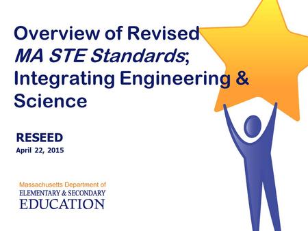 Overview of Revised MA STE Standards; Integrating Engineering & Science RESEED April 22, 2015.