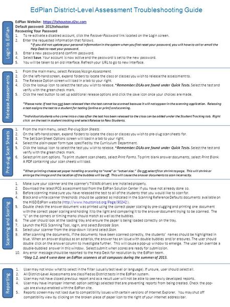 EdPlan Website: https://txhouston.d2sc.comhttps://txhouston.d2sc.com Default password: 2012txhouston Recovering Your Password 1. To re-activate a disabled.