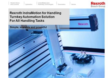 Electric Drives and ControlsHydraulics Linear Motion and Assembly TechnologiesPneumaticsService 1 Simple, scalable and powerful Rexroth IndraMotion for.