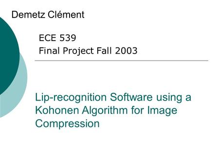 Demetz Clément ECE 539 Final Project Fall 2003