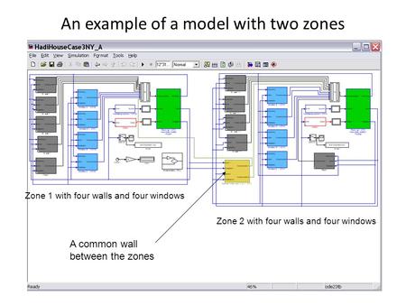 A common wall between the zones Zone 1 with four walls and four windows Zone 2 with four walls and four windows An example of a model with two zones.