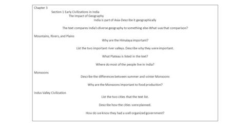 Section 1 Early Civilizations in India The Impact of Geography