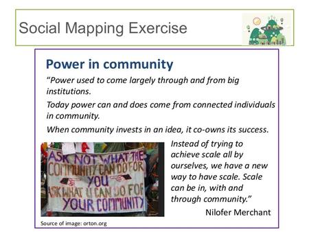 Social Mapping Exercise. Mapping of Social connections Recommended paper to read: Forming Communities: building alliances for change (Helen Bevan) (uploaded.