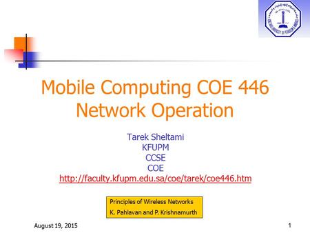 Mobile Computing COE 446 Network Operation