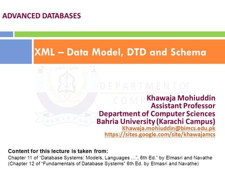 XML – Data Model, DTD and Schema