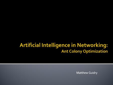 Matthew Guidry.  Ants have developed a technique for getting from one point to another  this must be efficient  this must have the ability to adapt.