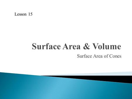 Surface Area of Cones Lesson 15. Write the surface area formula for each solid. 1. Prism 2. Cylinder 3. Pyramid 4. Find the surface area of each solid.