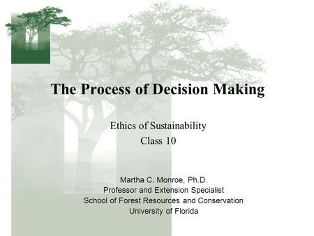 The Process of Decision Making Ethics of Sustainability Class 10 Martha C. Monroe, Ph.D. Professor and Extension Specialist School of Forest Resources.