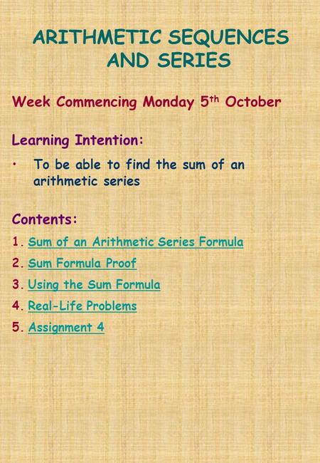 ARITHMETIC SEQUENCES AND SERIES