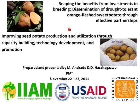 Reaping the benefits from investments in breeding: Dissemination of drought-tolerant orange-fleshed sweetpotato through effective partnerships & Improving.